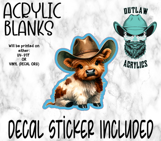 White Brown Highland Cowboy Acrylic & Decal Set