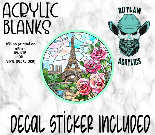 Eiffel Towe & Roses Stained Glass Acrylic & Decal Set