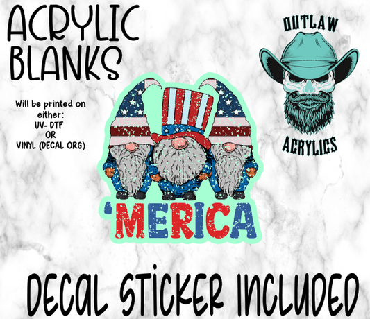 Merica Gnome Acrylic & Decal Set