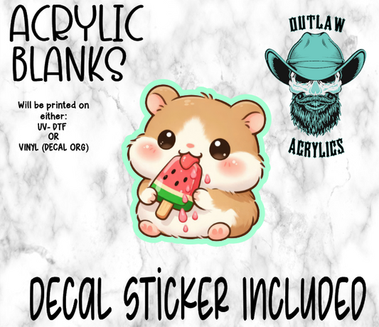 Kawaii Hamster Watermelon Popsicle Acrylic & Decal Set
