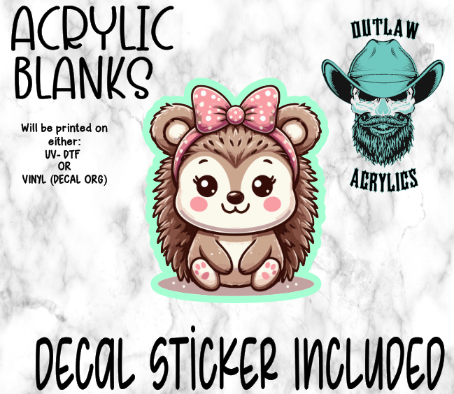 Girly Pink Bow Hedgehog Acrylic & Decal Set