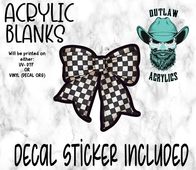Black White Bow Acrylic & Decal Set