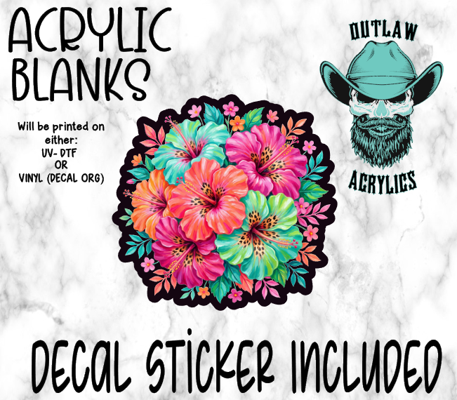 Pastel Summer Hibiscus Leopard Acrylic & Decal Set
