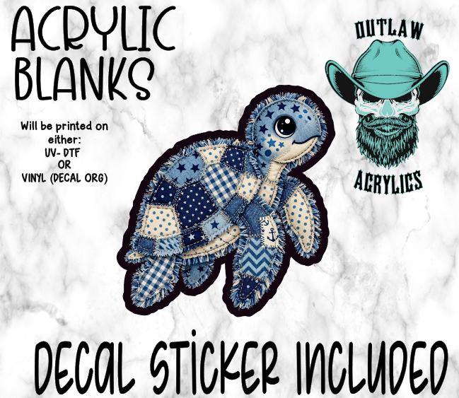 Blue Patchwork Turtle Acrylic & Decal Set