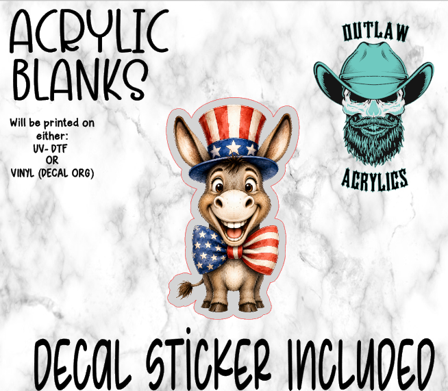 Excited Patriotic Donkey Acrylic & Decal Set