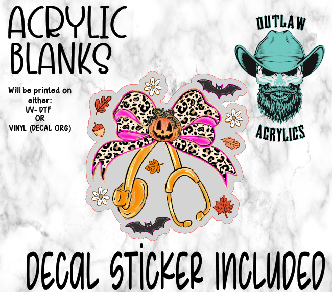 Pink Orange Leopard Nurse Scope Bow Acrylic & Decal Set