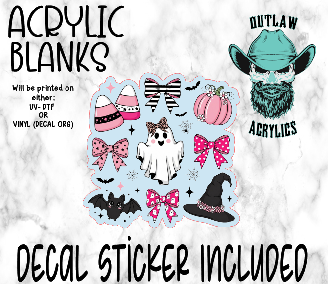 Pink Ghost Bow Bats Acrylic & Decal Set
