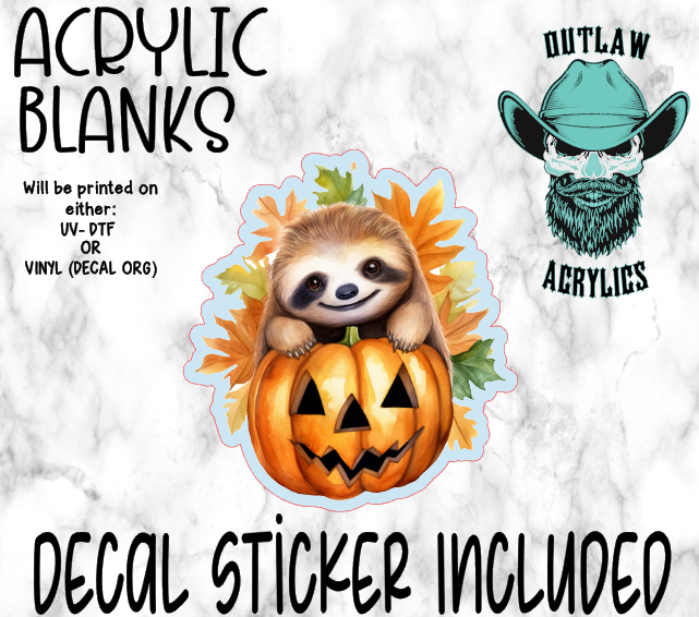 Fall Sloth Pumpkin Acrylic & Decal Set