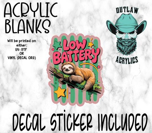 Low Battery Sloth Acrylic & Decal Set