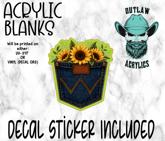 Dark Denim Jean Pocket Sunflowers Acrylic & Decal Set