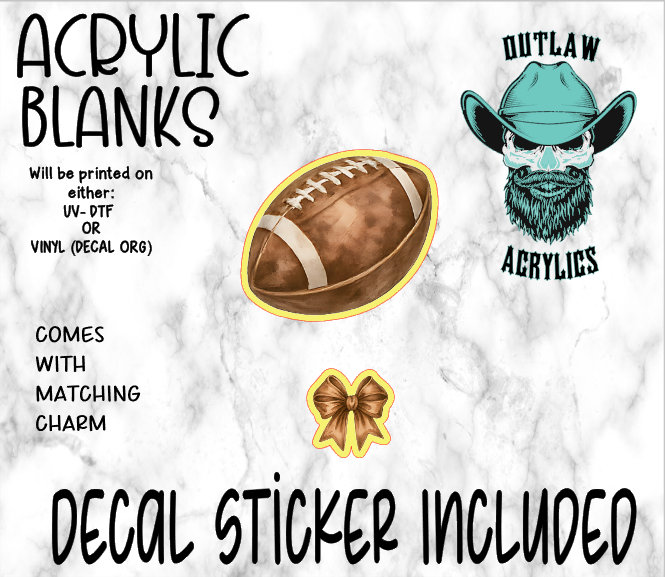 Football & Bow Acrylic & Decal Set WITH MATCHING CHARM