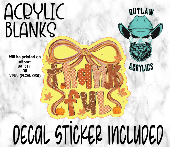 Orange Thankful Bow Acrylic & Decal Set