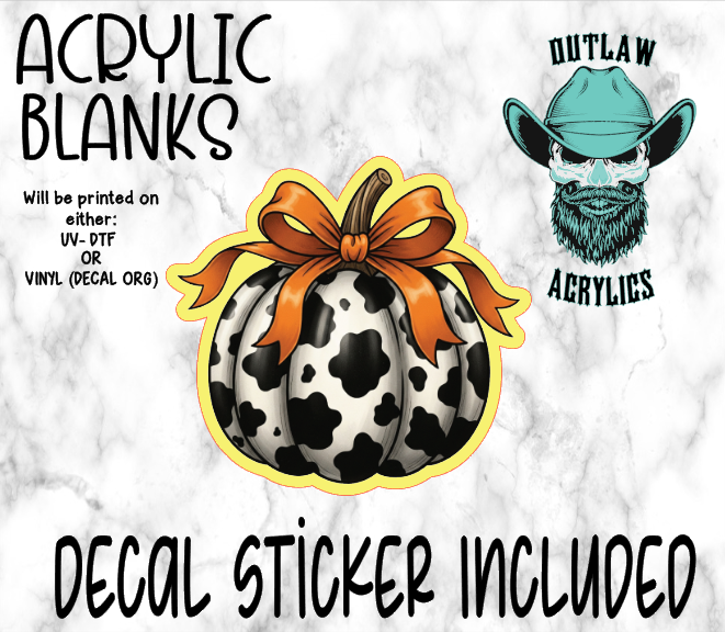 Orange Bow Cow print Pumpkin Acrylic & Decal Set