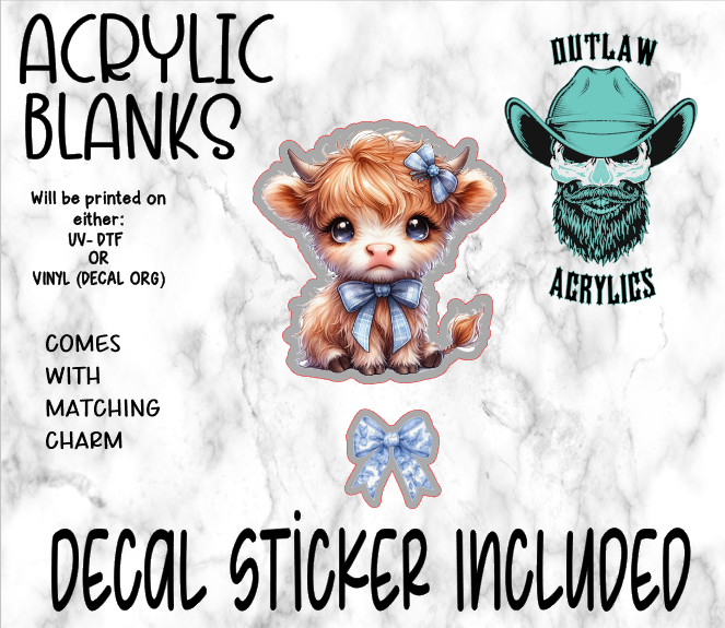 Highland Blue Bow Acrylic & Decal Set WITH MATCHING CHARM