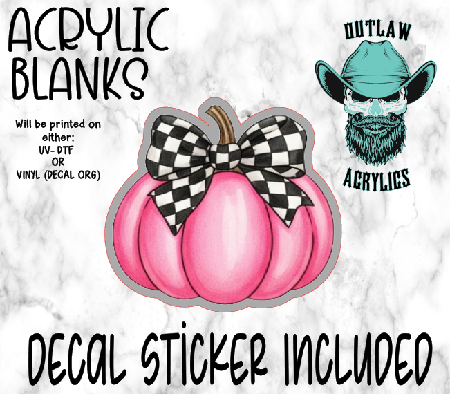 Checkered Bow & Pink Pumpkin Acrylic & Decal Set