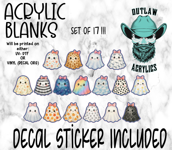 SET OF 17 Halloween Ghost Styles Acrylic & Decal Set