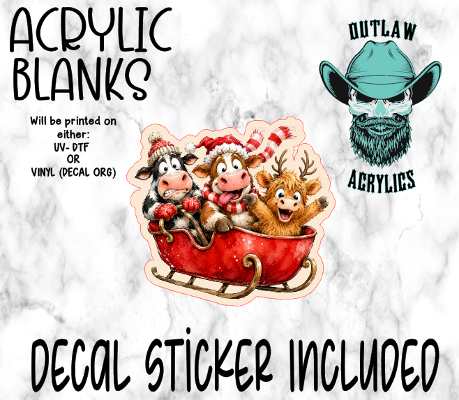 Cow Sleigh Ride Acrylic & Decal Set