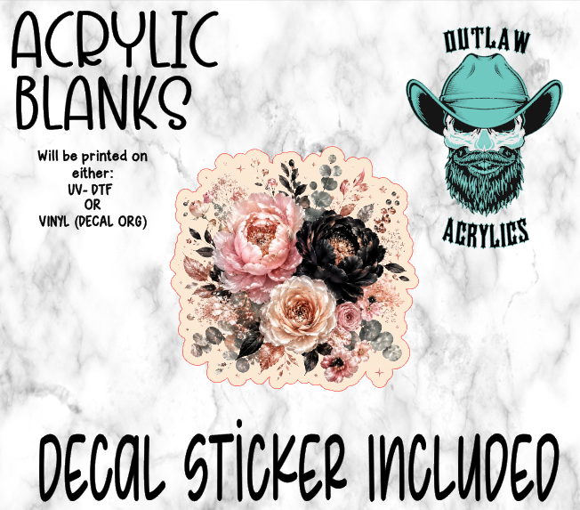 Pink Black Gold Roses Acrylic & Decal Set