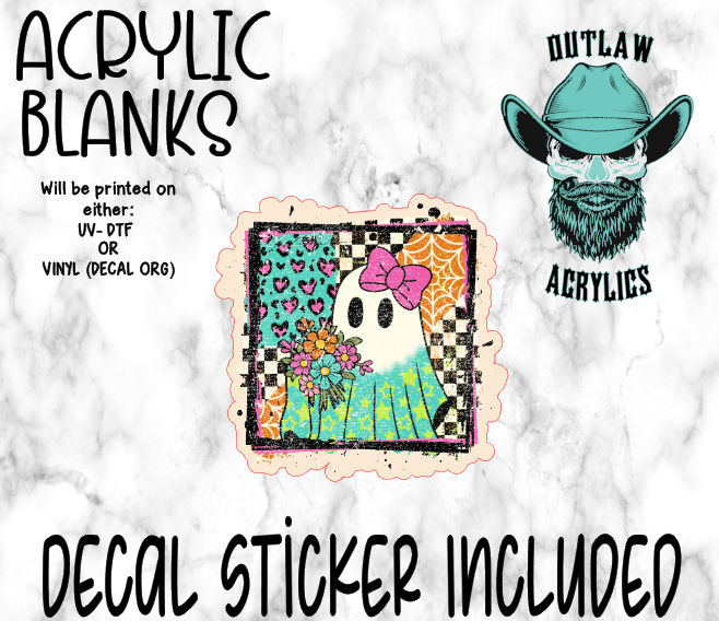 Checkered Pastel Floral Ghost Acrylic & Decal Set