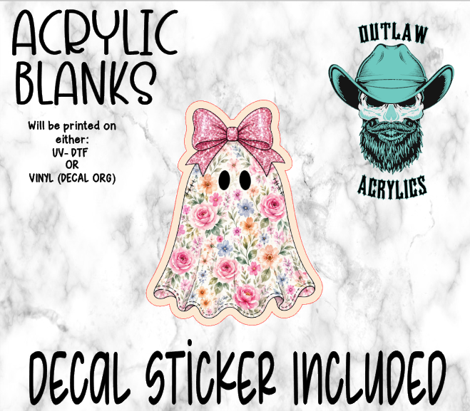 Floral Ghost Pink Glitter Bow Acrylic & Decal Set