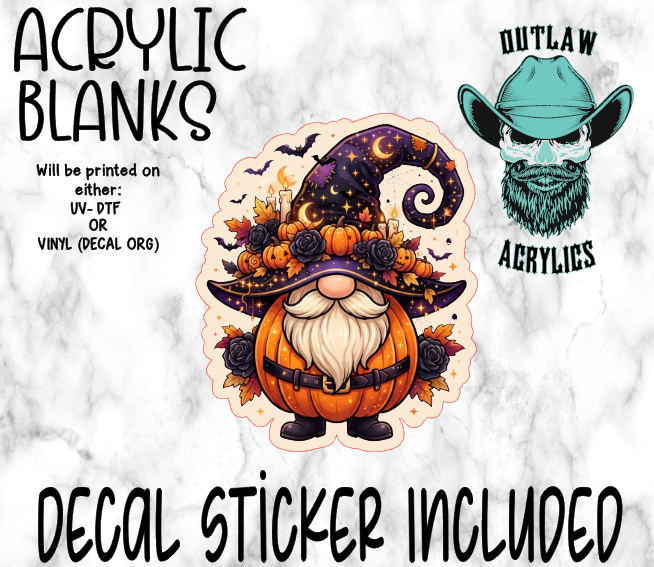 Purple Orange Halloween Gnome Acrylic & Decal Set
