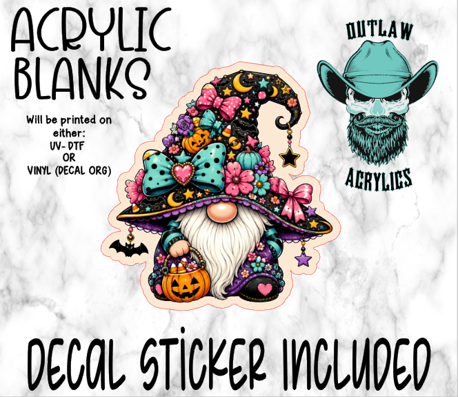 Teal Halloween Gnome Acrylic & Decal Set