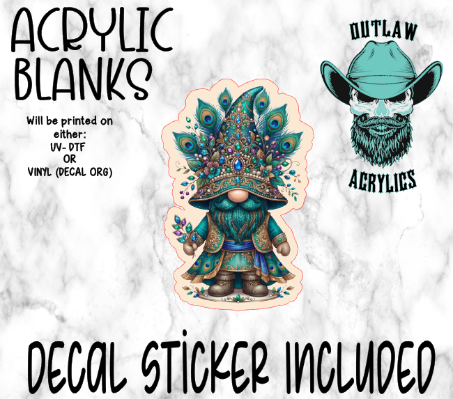 Peacock Gnome Acrylic & Decal Set