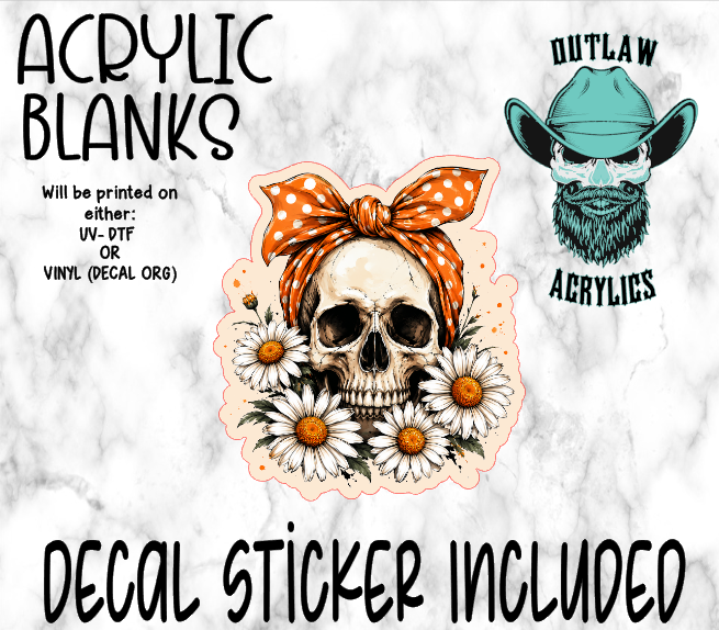 Orange Polka Dot Bow Skull Floral Acrylic & Decal Set