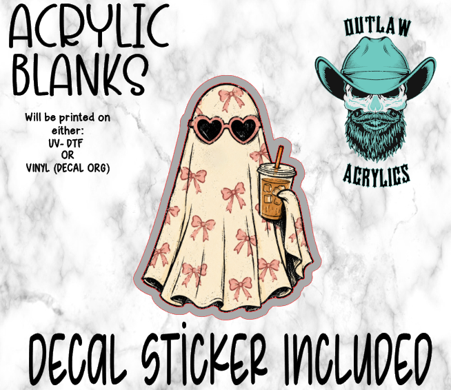 Pink Bow Ghost Coffee Acrylic & Decal Set
