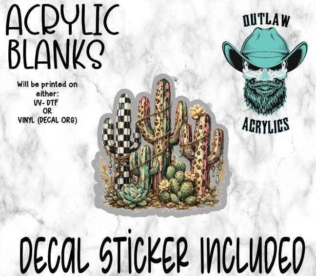 Boho Leopard Checkered Cactus Acrylic & Decal Set