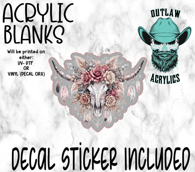 Pink Boho Western Skull Acrylic & Decal Set
