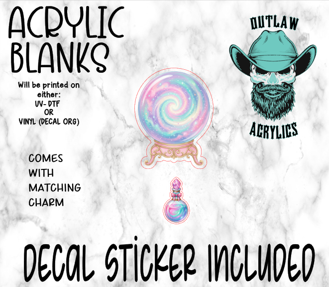 Crystal Ball & Potion Acrylic & Decal Set WITH MATCHING CHARM