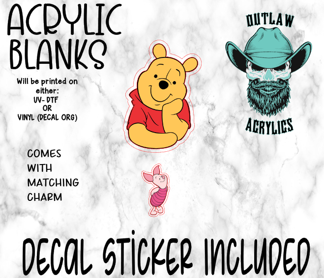 Bear & Pig Friends Acrylic & Decal Set WITH MATCHING CHARM