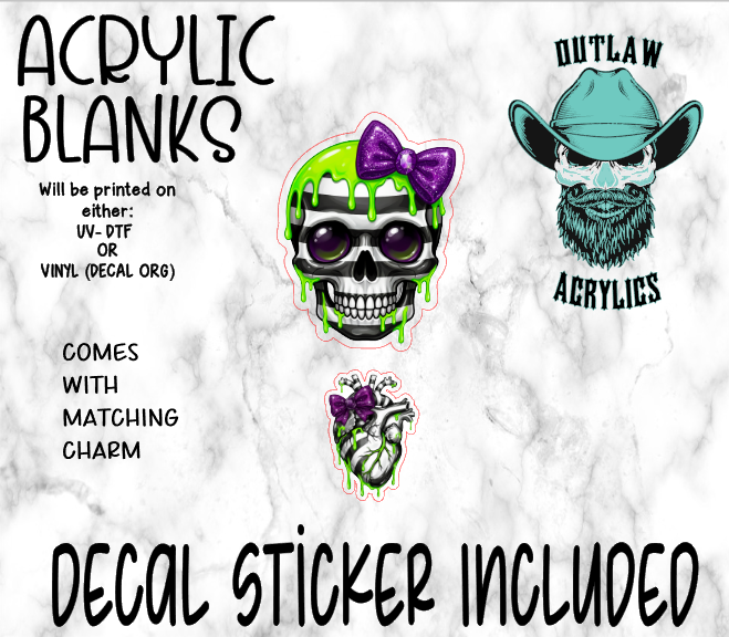 Happy Skull Acrylic & Decal Set WITH MATCHING CHARM