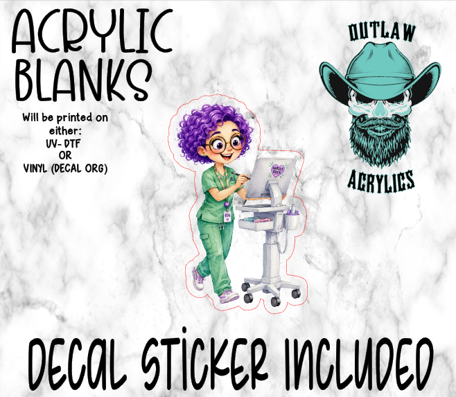 Green Scrub RN Acrylic & Decal Set