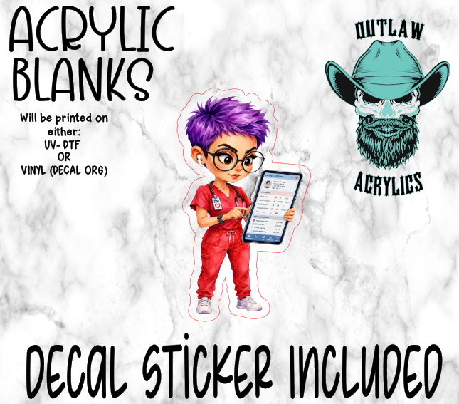 Red Scrub Nurse Acrylic & Decal Set