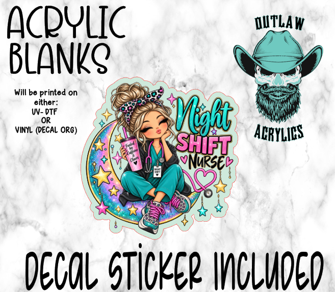 Night Shift Nurse Moon Acrylic & Decal Set