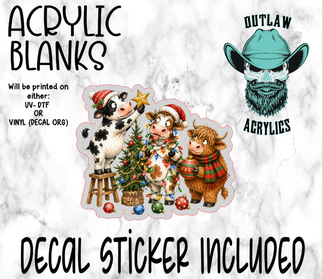 Christmas Cow Tree Decorate Acrylic & Decal Set