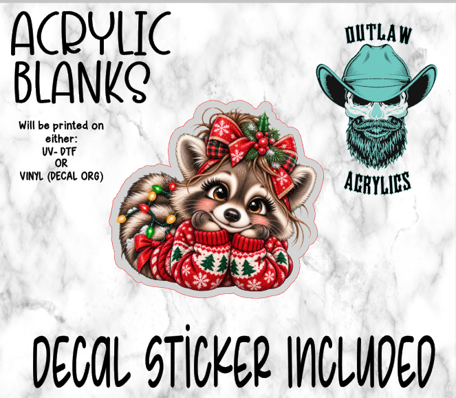 Smiling Raccoon Girly Festive Christmas Acrylic & Decal Set