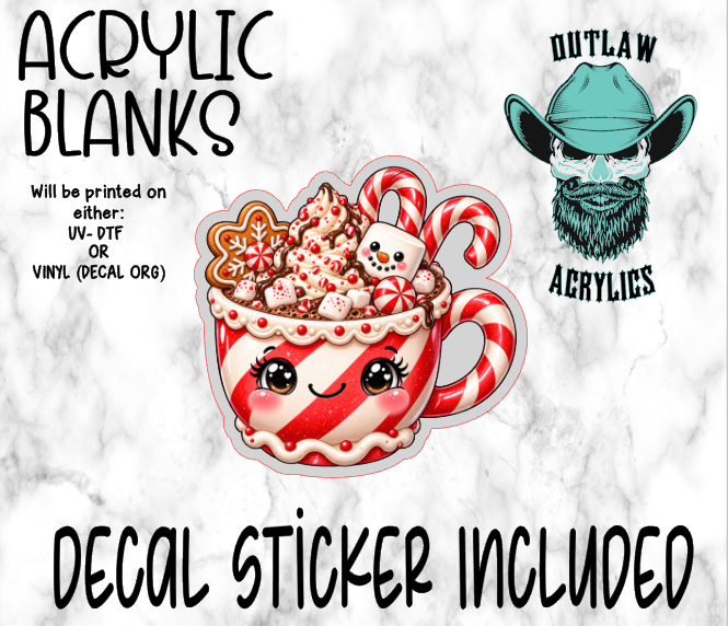 Candy Cane Hot Chocolate Mug Acrylic & Decal Set
