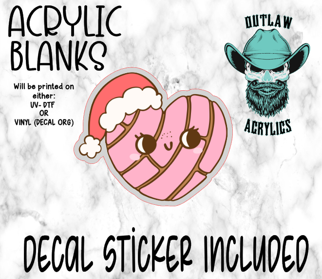 Pink Concha Santa Hat Heart Acrylic & Decal Set