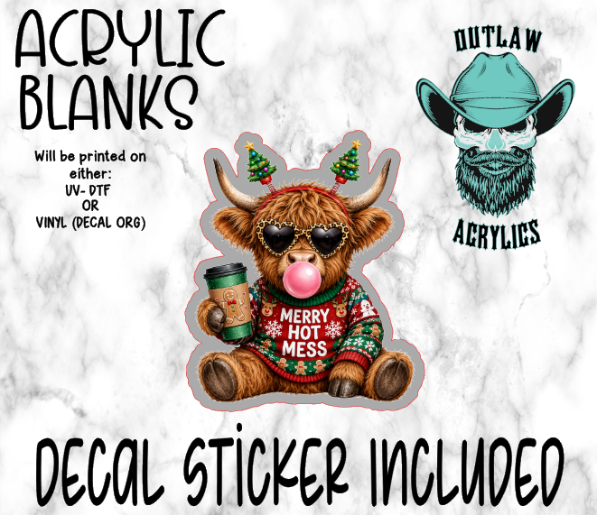 Merry Hot Mess Highland Acrylic & Decal Set