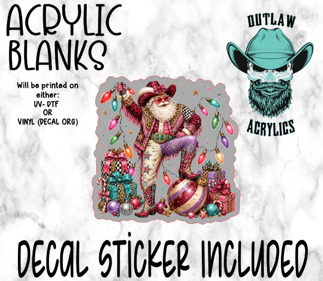 Pink Rhinestone Lights Santa Cowboy Acrylic & Decal Set