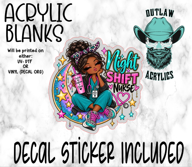 Dark Skin Night Shift Nurse Acrylic & Decal Set