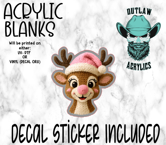 Crochet Pink Reindeer Face Acrylic & Decal Set