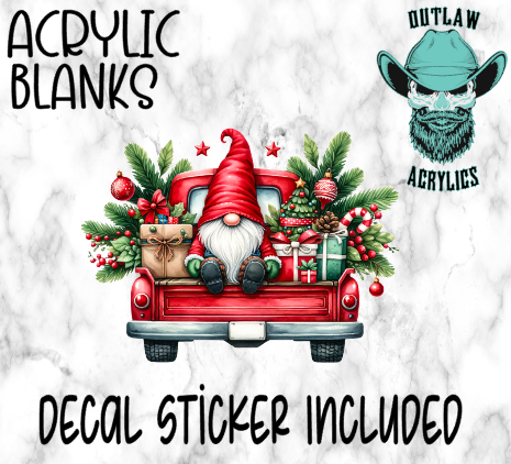 Christmas Tree Gnome Truck Acrylic & Decal Set