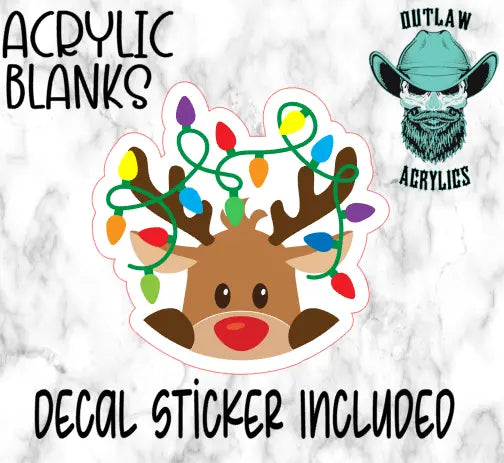 Rudolph Peeking w/ Lights Acrylic & Decal Set - Outlaw Acrylics